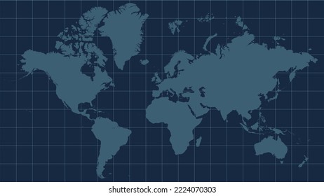 Mapa plano del mundo con fondo de ilustración vectorial de líneas de cuadrícula