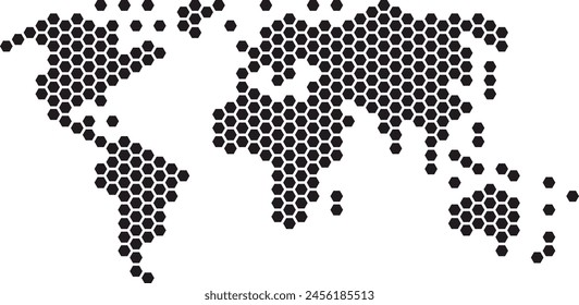 Flat world map made up of hexagon dots