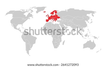 Flat world map showing Europe continent clearly