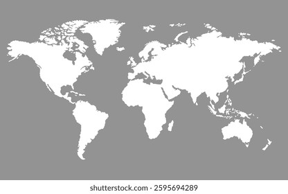 Flat world map with silhouettes of continents. Global world map white gray background
