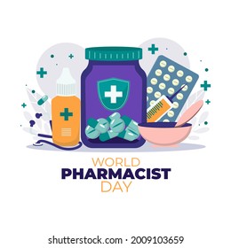 Flat World Pharmacist Day. Premium Vector.