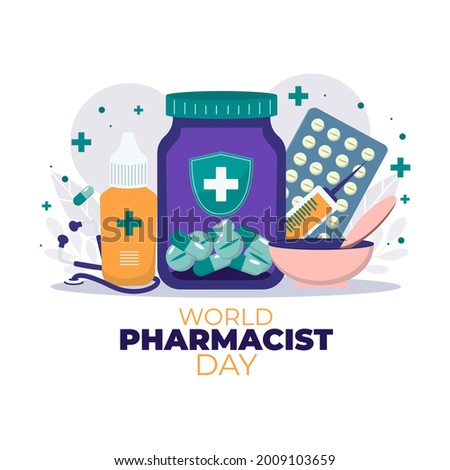 Flat world pharmacist day. Premium vector.