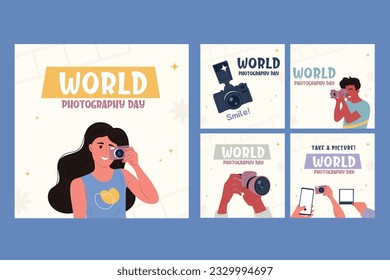 Flat world photography day social media posts collection. 