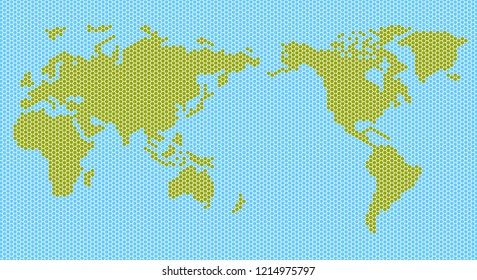 flat world pixel dots map with Atlantic Ocean in the design of points dots of hexagons. Planet Earth background Dotted banner. All the continents of the world in one picture pixel Dotted.
