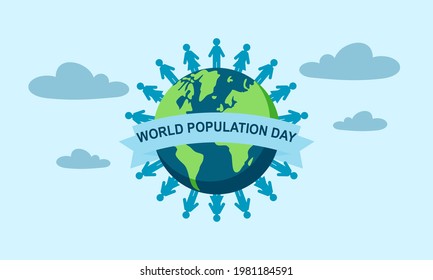 Flat world population day illustration