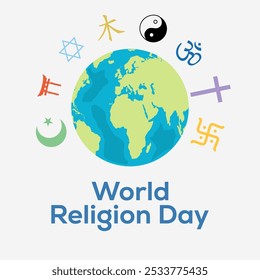 flat world religion day illustration with earth and religious symbols