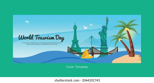 Flat world tourism day cover page design.