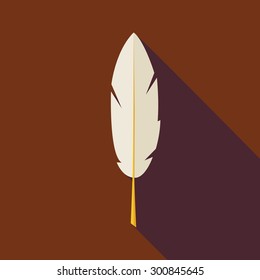 Flat Writing Feather Illustration with long Shadow. Back to School and Education Vector illustration. Office Supply and Writing Tool Object. Bird Animal Feather