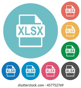 Flat XLSX file format icon set on round color background.