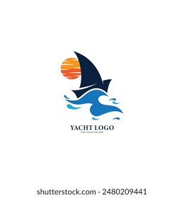 Flat yacht club logo icon with vector illustration