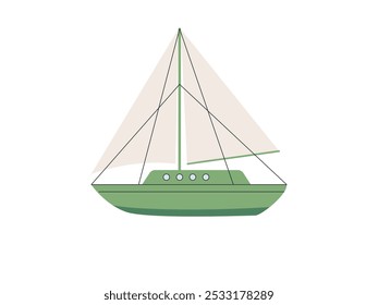 Flat yacht ocean transport concept. cartoon style boat