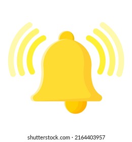 Flat yellow bell alert icon with brackets on the sides, on white background