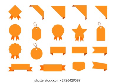 Flat Yellow Blank Label and Ribbon Set for Highlight and Promotion Design