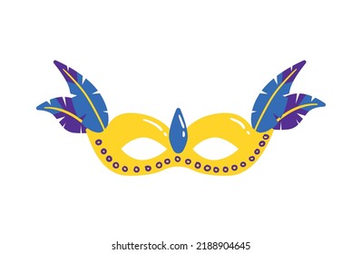 Flat yellow brazil carnival mask with feathers vector illustration