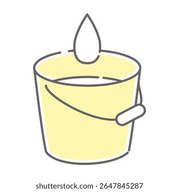 Flat yellow bucket icon with water drop inside