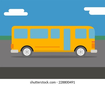 Flat yellow bus on the street