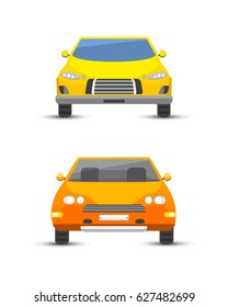 Flat yellow car vehicle type design style vector generic classic business illustration isolated.