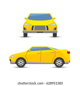 Flat yellow car vehicle type design style vector generic classic business illustration isolated.