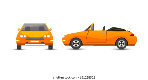 Flat yellow car vehicle type design style vector generic classic business illustration isolated.