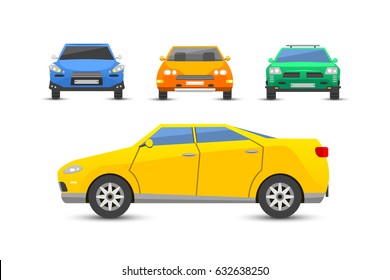 Flat yellow car vehicle type design style vector generic classic business illustration isolated.