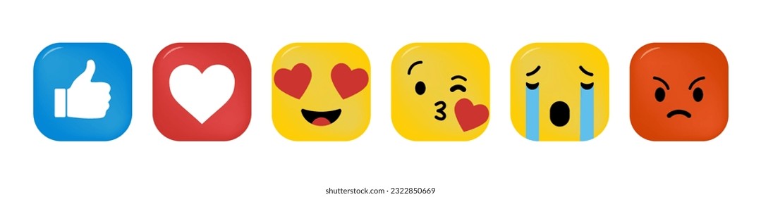 flat yellow cartoon digital emoticons social media chat comment reactions, happy smiles, sad crying faces, and angry facial expressions. Emoticons vector icons set