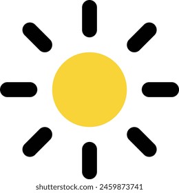 Flat yellow circle Sun with black stroke strips icon download