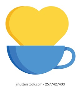 Flat yellow cup with heart, perfect for café branding, coffee shop menus, and cozy Valentine’s Day themes.