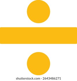 Símbolo de división amarillo plano con puntos y líneas en negrita. Icono de matemáticas minimalista utilizado en educación, aprendizaje y diseño visual abstracto.
