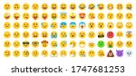 Flat yellow emoji collection. Happy smile, sad crying face and angry facial expressions. Emoticons vector icons set