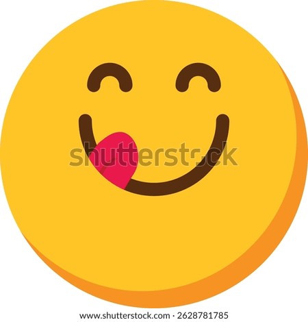 Flat yellow emoji face smiling with tongue out, savoring delicious taste.