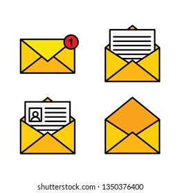 Flat yellow envelope. Mail icon set in flat style - stock vector