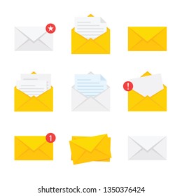 Flat yellow envelope. Mail icon set in flat style - stock vector