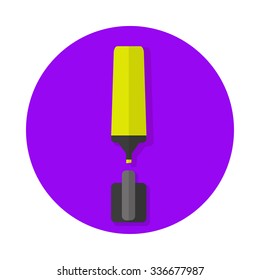 Flat yellow highlighter icon in purple circle