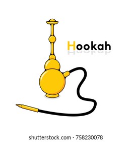 Flat yellow hookah isolated on white background with a space for your text. Shisha logo.