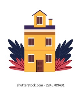flat yellow house design over white