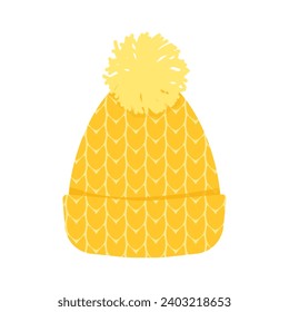 Flat yellow knitted winter hat