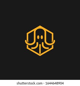 Flat Yellow Kraken Icon Black Background