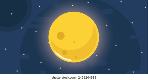Flat yellow moon with starlight around.