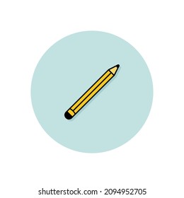 flach gelber Bleistift-Symbol in blauem Kreis. Vektorgrafik-Symbol für Notizen. Logo für das Konzept von Aufnahme, Bildung, Schule und Lernen