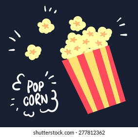 flat yellow popcorn on black background illustration vector