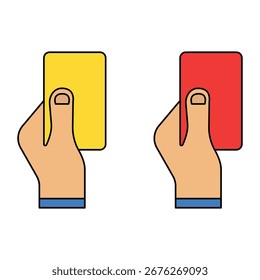 Iconos planos de tarjeta amarilla y roja – Señales de advertencia de partidos de fútbol