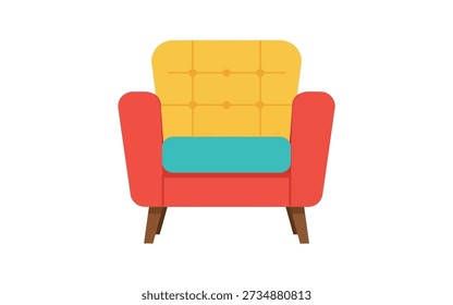 Flat yellow red and turquoise tufted armchair seating