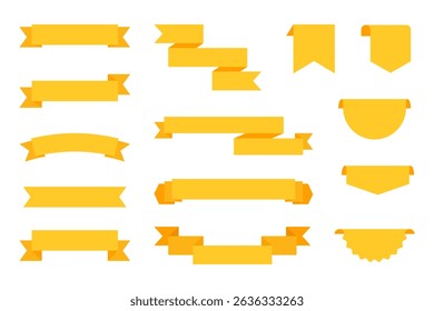 Flat Yellow Ribbon Banner Set – Vector Decorative Labels and Tags
