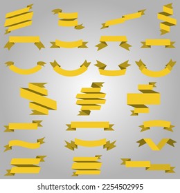 Flat yellow ribbons big set banners.