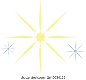Flat yellow starburst with small blue stars, glowing celestial shape for Islamic background design, Ramadan patterns, or festive decor.

