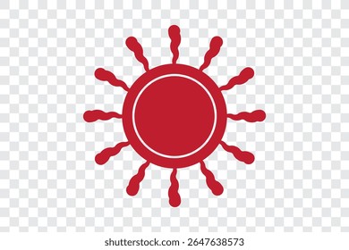 Flat yellow sun icon with wavy rays isolated on white background in simple summer weather symbol design