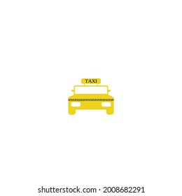 Flat yellow taxi logo and icon for web design. Cartoon taxi front view vector illustrations isolated transportation and travel concept