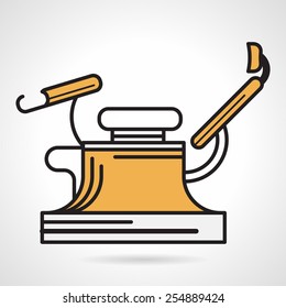 Flat yellow vector icon for gynecology chair with black contour line on white background.
