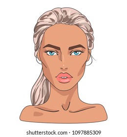 Flat young beautiful woman vector illustration