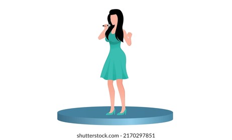flat young girl singer on stage character illustration on white background 